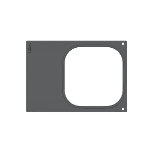 Die rechteckige, flache, dunkelgraue Kassette DF 10/DF20 für Brick Large (1-nutzig) der Duni GmbH hat einen großen, rechtsseitig abgerundeten quadratischen Ausschnitt und zwei kleine Ecklöcher; am linken Rand ist "199256" aufgedruckt. Die Packung enthält 1 Stück.