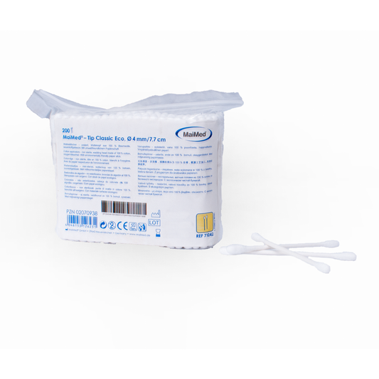 MaiMed -Tip Classic ECO (petite tête) cotons-tiges non stériles, bâton en carton, 200 pièces/sachet | Paquet (200 pièces)