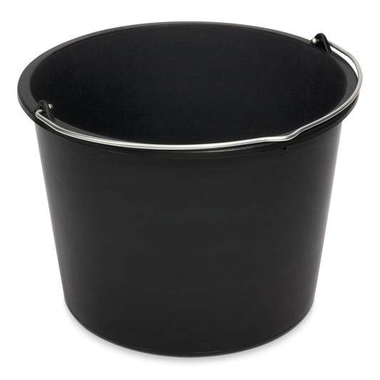 Der Nölle Profi Brush Baueimer aus schwarzem Kunststoff, zylindrisch und mit Metallhenkel, von Nölle Profi Brush Bürsten- & Pinseltechnik e.K., ist leer vor weißem Hintergrund abgebildet.