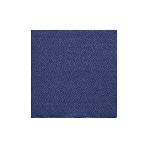 Ein quadratisches Stück strukturierter blauer Stoff, ähnlich wie PAPSTAR Servietten 1/4-Falz, 24x24 cm dunkelblau "DAILY Collection" Folie (20 Stück) von PAPSTAR GmbH, dargestellt auf einem schlichten weißen Hintergrund.