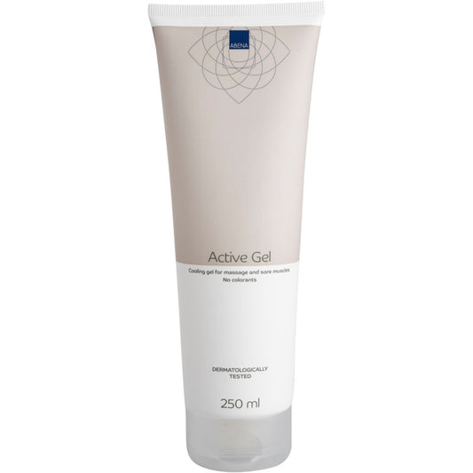 Aktiv Gel, 250 ml Tube von Abena Re-Seller GmbH: weiß und beige mit blauem Logo, dermatologisch getestet, kühlendes Gel zur Muskelregeneration, enthält keine Farbstoffe. Packung (1 Stück).