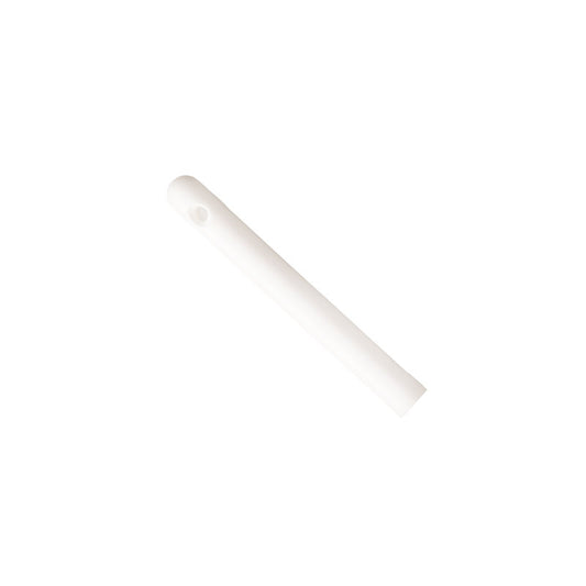 Der GRIFF,PP,M.GEWINDE,LÄNGE 220MM F.ART.8908,8909,8910,8911 von Haug Bürsten KG ist ein schlichtes weißes zylindrisches Rohr mit M-Gewinde und einem kleinen Loch in der Nähe eines Endes, das 220 mm misst und auf einem weißen Hintergrund isoliert ist.