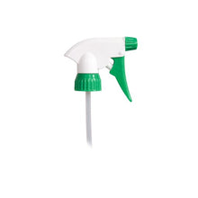 La pompe à pulvérisation Dr. Schumacher de Dr. Schumacher GmbH est une buse de pulvérisation en plastique blanc et vert avec un long tube plongeur, idéale pour le dosage précis des désinfectants, représentée isolée sur fond blanc.