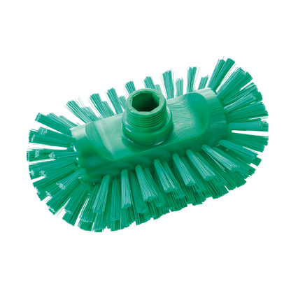 La Haug Bürsten KG brosse de chaudière PBT Dur (200x125x105 mm), ici en vert, a des poils PBT rigides en forme circulaire avec un trou fileté central - idéale pour le nettoyage hygiénique ; disponible en différentes couleurs.