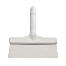 Der Haug Bürsten KG HANDSCHABER M.KUNSTSTOFF-GRIFF EDELSTAHLSCHABER (250x290x30mm) hat einen weißen Kunststoffgriff und eine flache Klinge aus rostfreiem Stahl zum Schneiden oder Schaben von Teig, abgebildet auf einem schlichten weißen Hintergrund.