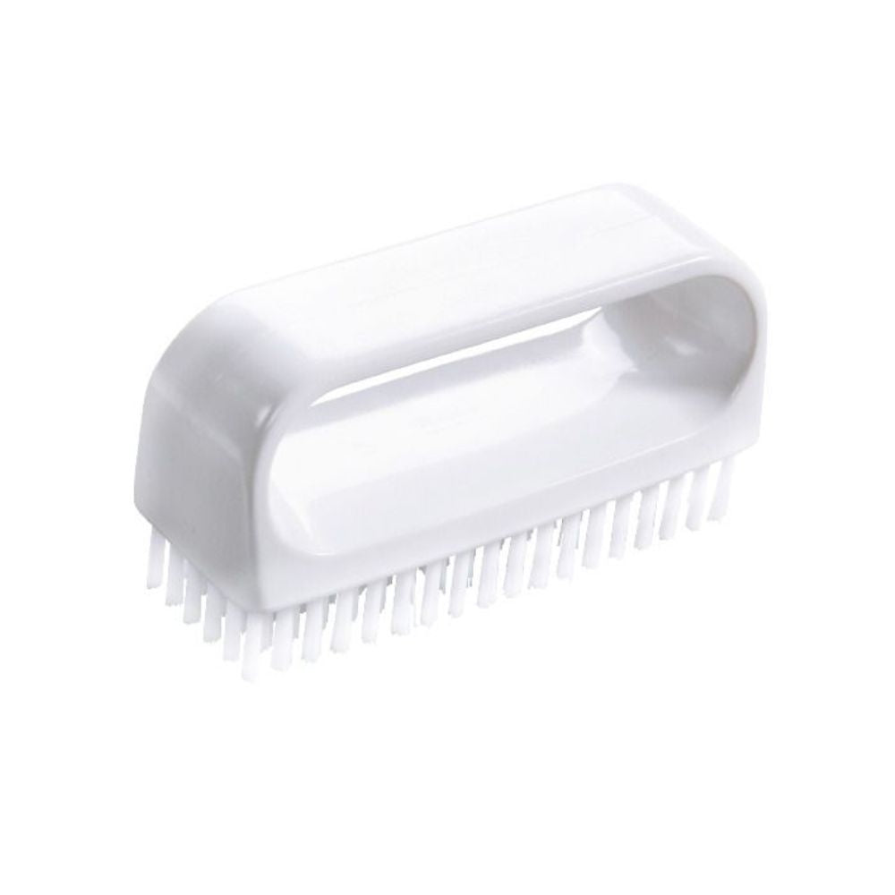 La brosse à ongles Haug avec poignée moyenne 90x30x50 mm de Haug Bürsten KG avec poignée rectangulaire, poils courts et en plastique blanc est illustrée sur un fond blanc simple. Elle est idéale pour l'hygiène professionnelle.