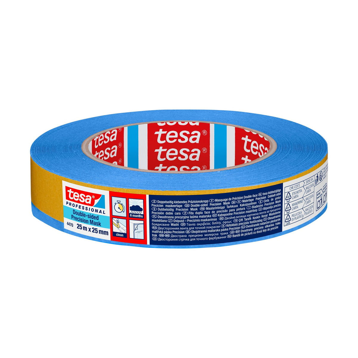 tesa Professional 4470 Doppelseitiges Präzisionskrepp, 25 m x 25 mm, blau