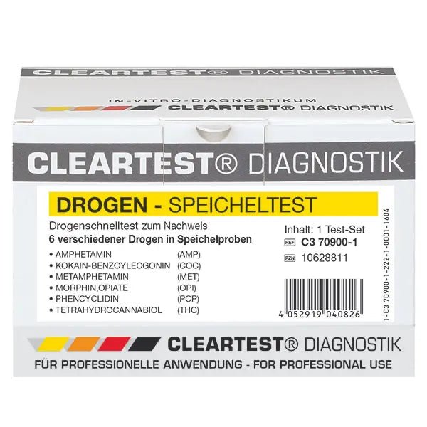 Test salivaire Cleartest AMP50/MET50/OPI40/COC20/THC25/BZO20 Pack : 5 tests | Pack (5 essais)