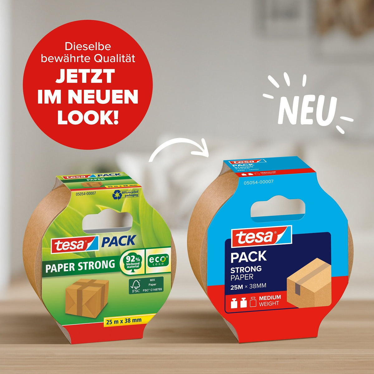 tesapack paper strong con.cuff, 25 m x 38 mm, chamois – Produktmerkmale
