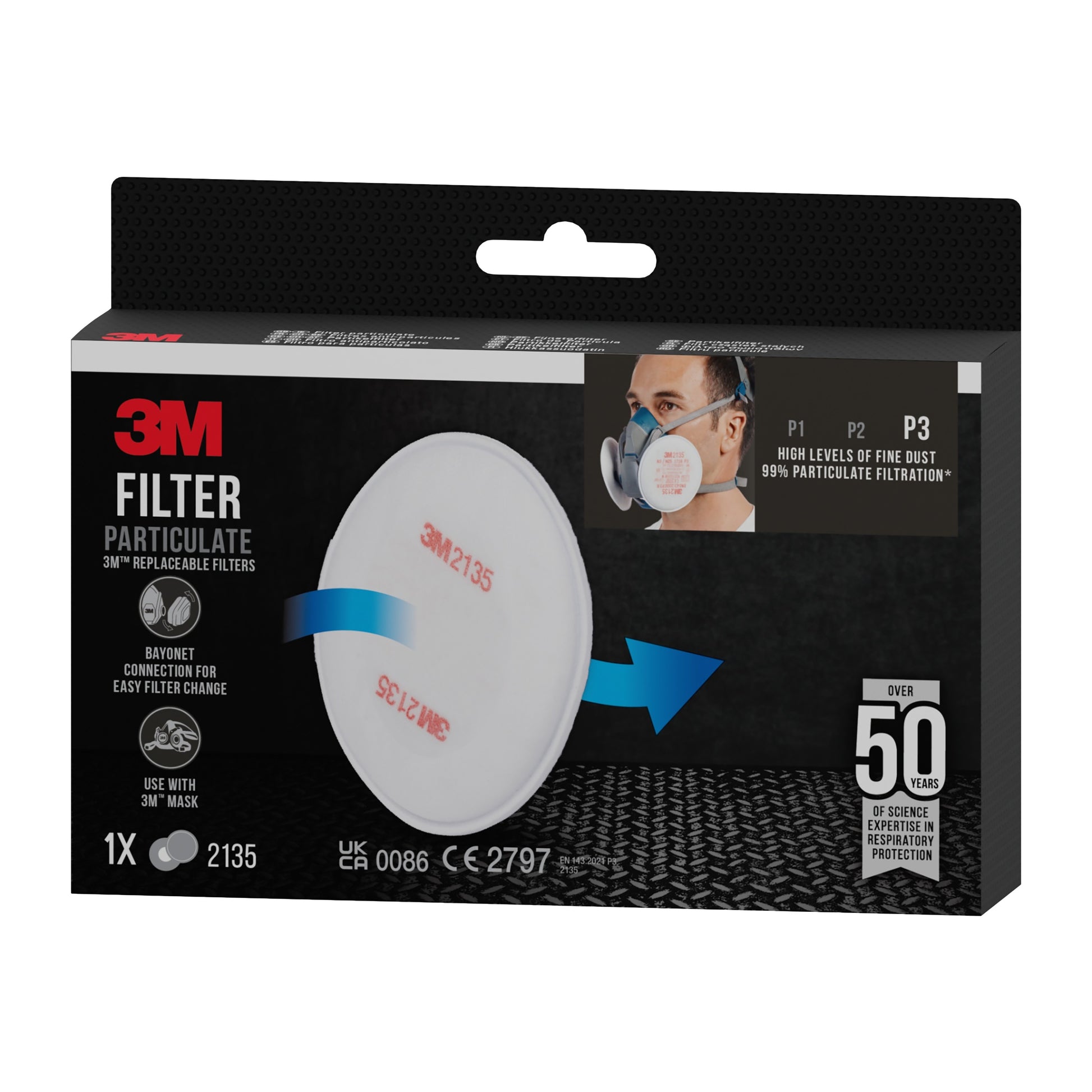 3M™ Partikelfilter 2135, P3, 1 Paar/Packung-runde weiße Filter mit kompatiblen 3M Atemschutzmasken. Über 50 Jahre Erfahrung von 3M Deutschland GmbH bei sicherem Atemschutz.