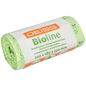 Eine Rolle EMIL DEISS KG (GmbH + Co.) DEISS BIOLINE Müllbeutel, Biofolie, 10 L, Natur, 220+180x550x0,018 mm (20 Beutel), in grüner Verpackung mit mehrsprachiger Beschriftung.