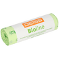 Un rouleau de sacs poubelle EMIL DEISS KG DEISS BIOLINE, en film biodégradable, 30 L, couleur naturelle, 500 x 600 x 0,018 mm (20 pièces), met en avant ses propriétés compostables pour une gestion durable des déchets.