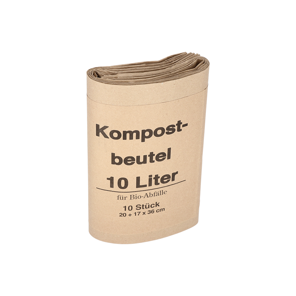 Un paquet de sacs à compost DEISS 7152 (20+16x36 cm, 70 g/m²), EMIL DEISS KG (GmbH + Co.), carton de 300 sacs, est illustré en position verticale dans un emballage pratique sur un fond blanc simple.