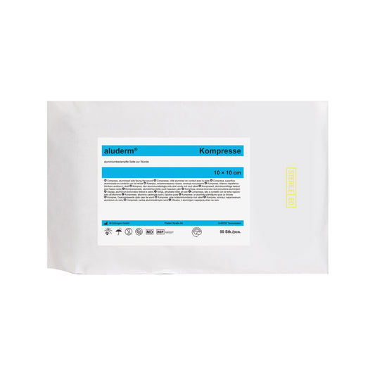 Compresses aluderm® : 50 pièces en sachet stérile, 10 x 10 cm