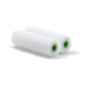 Deux rouleaux de peinture Nölle Profi Brush Fein 10 cm avec noyau en plastique vert (pack de 2) de Nölle Profi Brush Bürsten- & Pinseltechnik e.K. sont posés côte à côte sur un fond blanc, idéal pour les surfaces lisses.