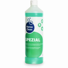Eine 1L-Flasche Dr. Schumacher HANSA CLEAN SPEZIAL der Dr. Schumacher GmbH mit weißem Verschluss, grüner Flüssigkeit und einem weiß-grünen Etikett mit blauen Akzenten unterstreicht die Kraft gegen hartnäckigen Schmutz.