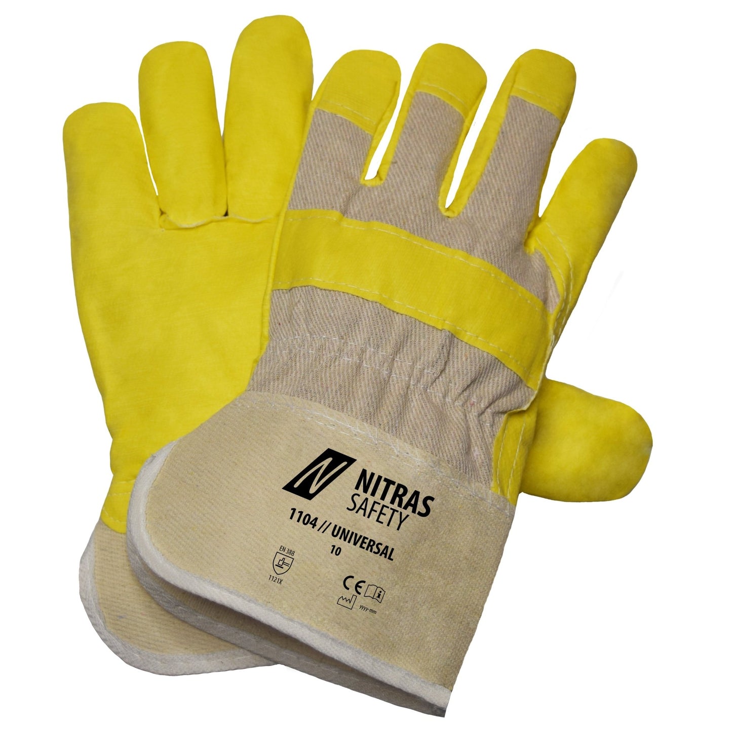 NITRAS UNIVERSAL, gants en cuir artificiel, couleur naturelle / jaune, coton EN 388 | Paquet (12 paires)