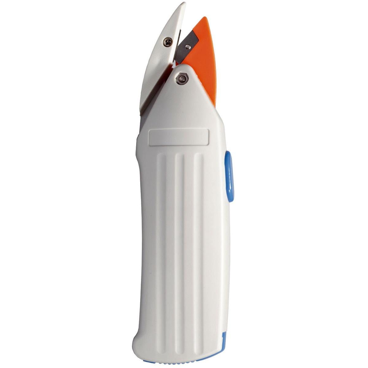 Le coupe-rouleaux électrique avec batteries de Duni GmbH coupe précisément un rouleau et est parfait pour les rouleaux de papier ou les tâches de découpe générales. L'appareil fonctionne avec des batteries et est facile à manipuler.