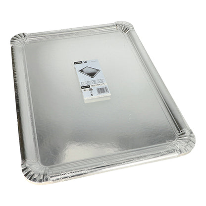Starpak 10 Servierplatten, eckig, 34 x 45,5 cm, silber – Pappe PET-beschichtet – im praktischen 10er-Pack mit Produktetikett; Ideal zum stilvollen Anrichten und Präsentieren Ihrer Speisen.