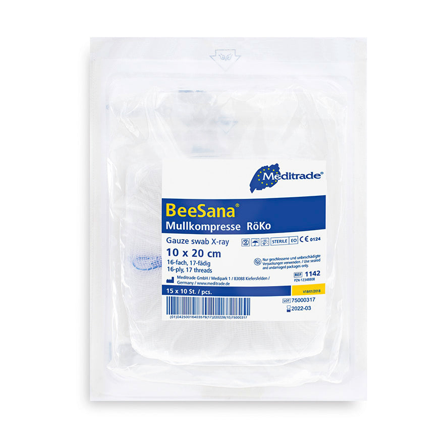 Compresse de gaze BeeSana®, RöKo, stérile, 16 fois, 10 x 20 cm, 10 pièces | Paquet (150 pièces)