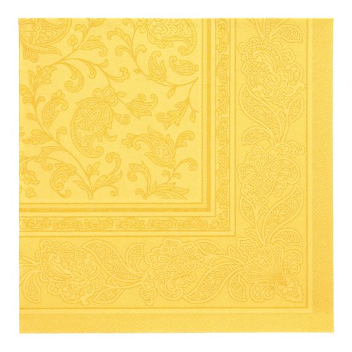 Une serviette de la PAPSTAR GmbH 50 serviettes "ROYAL Collection" (1/4 pli, 40 x 40 cm) avec une impression paisley et florale est illustrée pliée vue de dessus.