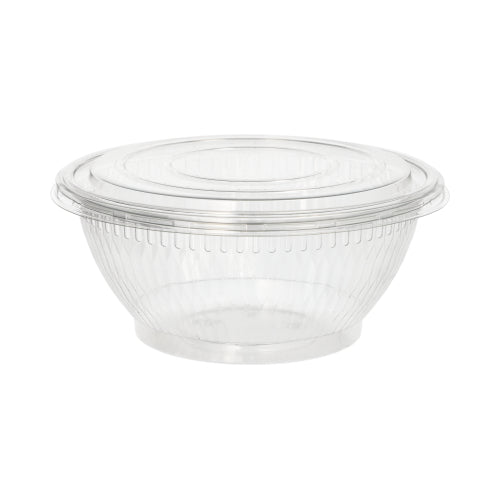 Les couvercles Starpak 50 pour bols à salade sont des couvercles transparents et ronds en R-PET (Ø 18 cm, hauteur 1,5 cm) pour un stockage sécurisé. Ils sont livrés en paquet de 50 pièces et sont illustrés sur un fond blanc simple.