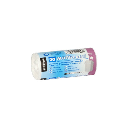 Starpak 20 sacs à ordures, LDPE, blanc, 5l (44cm x 36cm), avec bandeau – idéal pour les petites poubelles.
