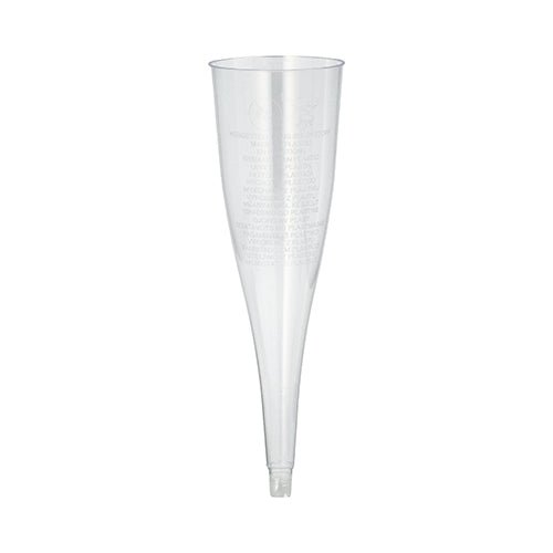 L'image montre un ensemble de 50 couvercles de verre à pied en PS transparent Starpak (0,1 l, Ø 5 cm, hauteur 17,5 cm) pour champagne, posés sur un fond blanc, emballés dans un plateau en carton.
