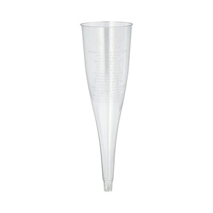 L'image montre un ensemble de 50 couvercles de verre à pied en PS transparent Starpak (0,1 l, Ø 5 cm, hauteur 17,5 cm) pour champagne, posés sur un fond blanc, emballés dans un plateau en carton.