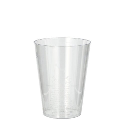 Un gobelet Starpak 10 en PS (0,2 l, Ø 7,5 cm, 9,7 cm) est clair comme du cristal et vide sur un fond blanc. Le gobelet transparent montre de fines marques de surface.