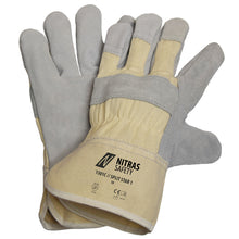 NITRAS SPLIT STAR 1, gants en cuir croûte de bovin, coloris naturel/gris, coton EN 388 | Paquet (12 paires)