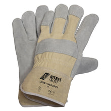 NITRAS SPLIT STAR 2, gants en cuir croûte de bovin, coloris naturel/gris, coton EN 388 | Paquet (12 paires)