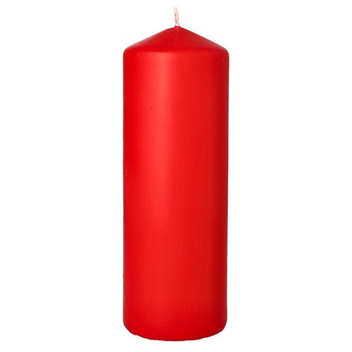 La PAPSTAR bougie cylindrique Ø 70 mm, 200 mm de PAPSTAR GmbH est non allumée et rouge sur fond blanc - idéale comme décoration élégante pour le salon.