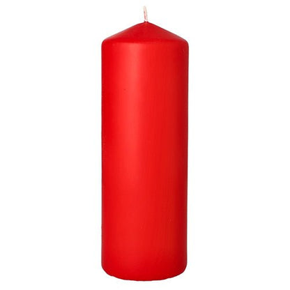 La PAPSTAR bougie cylindrique Ø 70 mm, 200 mm de PAPSTAR GmbH est non allumée et rouge sur fond blanc - idéale comme décoration élégante pour le salon.