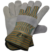 NITRAS SPLIT MASTER PRO, gants en croûte de bovin, rayé vert/rouge/jaune/gris, coton EN 388 | Paquet (12 paires)