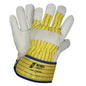 NITRAS POSEIDON, gants en cuir de vachette pleine fleur, rayures jaune/bleu/gris, coton EN 388 | Paquet (12 paires)