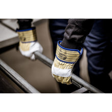 NITRAS POSEIDON, gants en cuir de vachette pleine fleur, rayures jaune/bleu/gris, coton EN 388 | Paquet (12 paires)