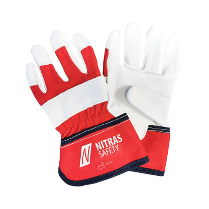 Gants en cuir NITRAS pour enfants, rouge/gris
