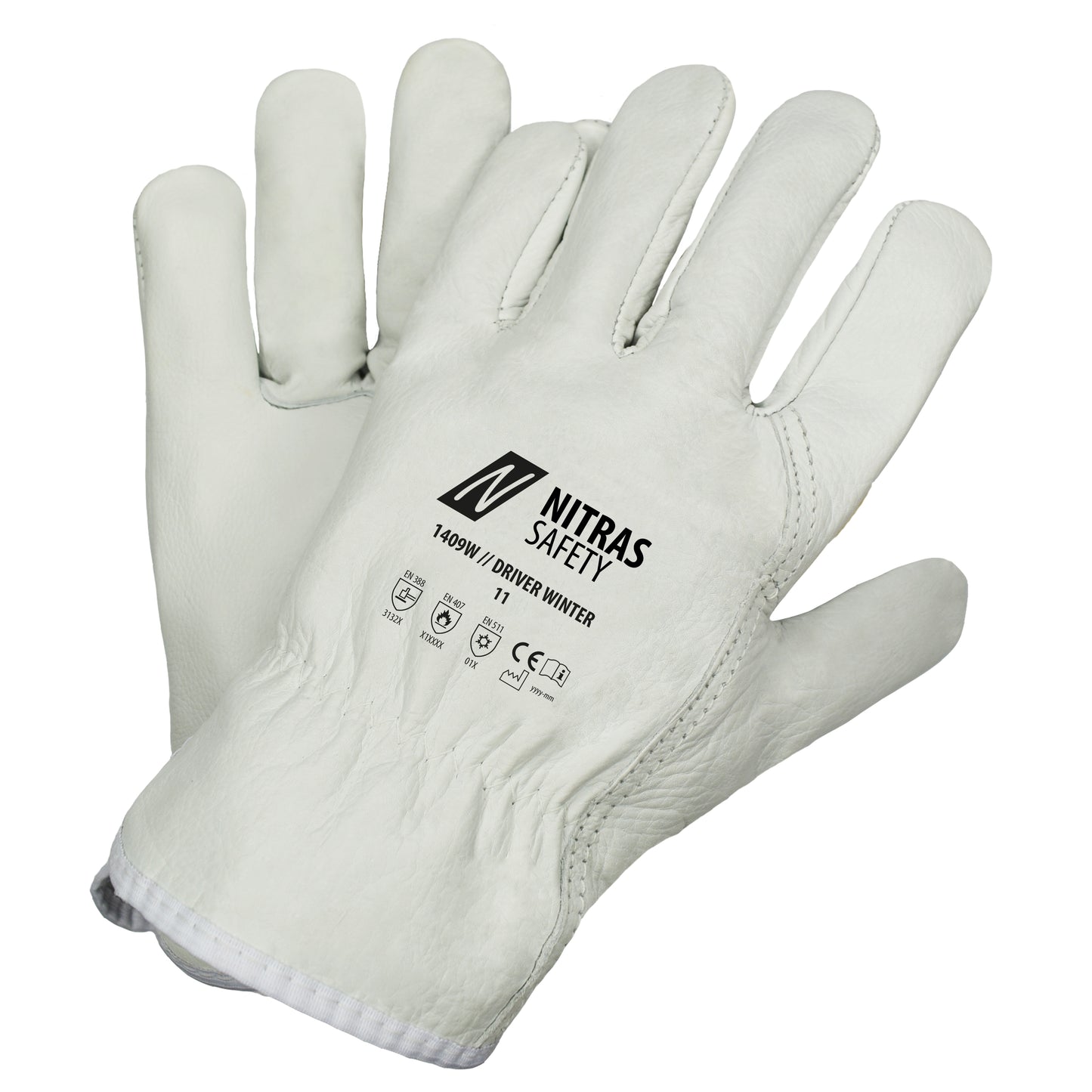NITRAS DRIVER WINTER, gants en cuir de vachette pleine fleur, gris