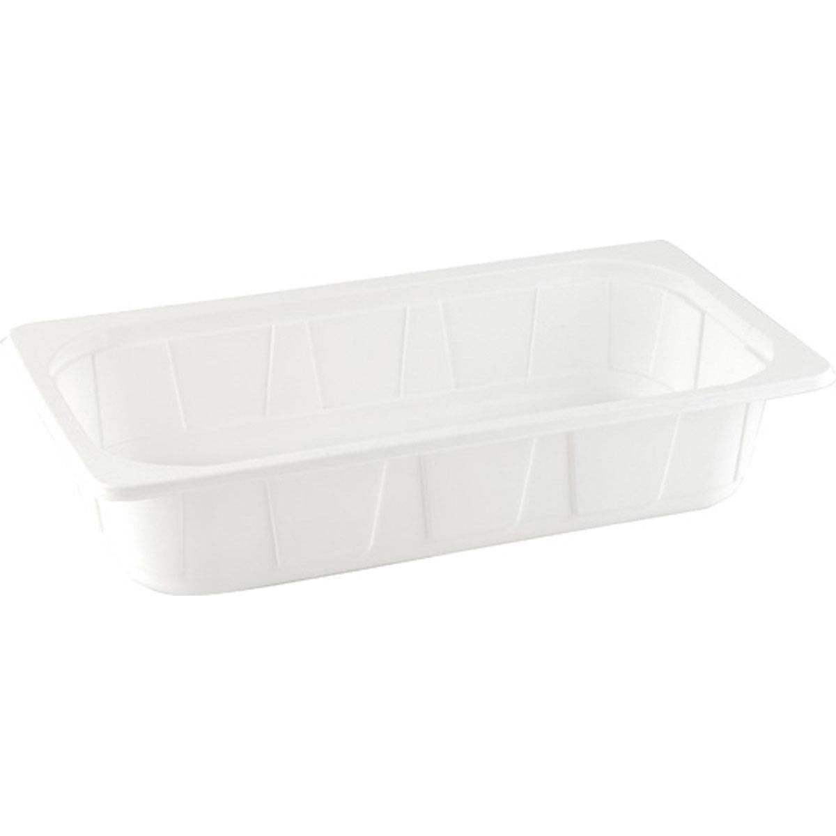 La barquette PP Duni GmbH 1/3 GN, Blanc (325x176x65 mm) a des côtés légèrement inclinés et un bord plat. Le récipient rectangulaire en polypropylène est idéal pour la restauration et est livré en paquet de 144 pièces.