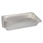 Un conteneur gastronorme rectangulaire Starpak 3, un moule à pâtisserie jetable en aluminium (8,5 l, 8 cm x 32,6 cm x 52,7 cm), vide avec des bords surélevés et un fond plat sur un fond blanc simple.