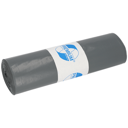 Illustré est un rouleau de sacs poubelle DEISS 575x1000x0,05 mm en LDPE recyclé de 70 l de EMIL DEISS KG (GmbH + Co.), enveloppé d'une étiquette blanche avec un logo "PREMIUM" bleu, sur fond blanc.