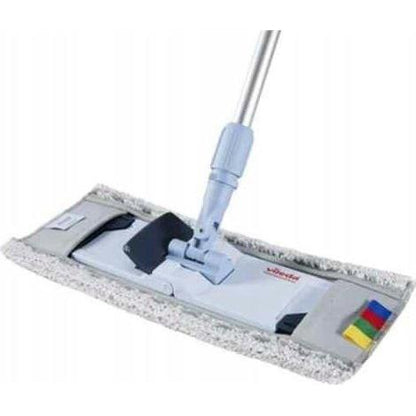 La vadrouille Vileda Professional CombiSpeed Pro r-MicroLite Max (40 ou 50 cm) de Vileda GmbH est dotée d'une tête rectangulaire avec des languettes colorées (jaune, vert, bleu, rouge) et d'une housse en microfibre amovible pour un nettoyage polyvalent.
