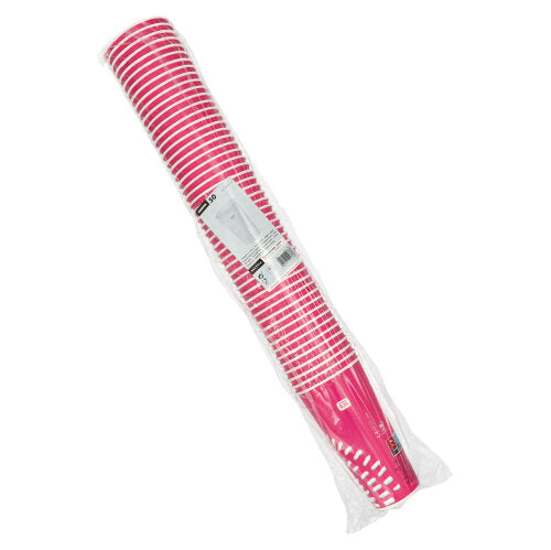Un paquet scellé de 50 gobelets en papier rose Starpak (0,5 l, Ø 8,97 cm, 16,83 cm) pour boissons froides, idéal pour les fêtes, avec une étiquette produit sur l'emballage extérieur en film.