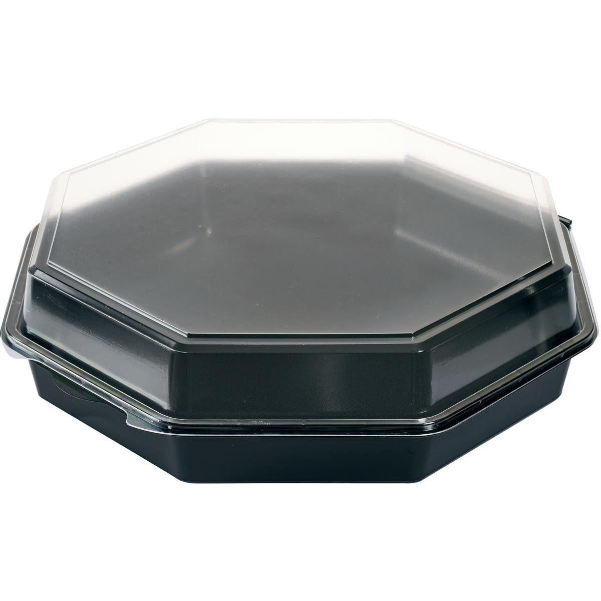 La Duni GmbH Octaview® PS 305x305x80 est une boîte à emporter octogonale noire avec un couvercle transparent, fermée par le haut. Emballée en ensemble de 75 boîtes de haute qualité (Noir/Transparent).