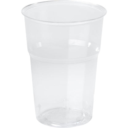 Un gobelet en PLA transparent, verre, PLA, trait de remplissage transparent PLA de Duni GmbH, se tient debout sur un fond blanc. La surface lisse et le léger rebord soulignent son design clair et écologique.
