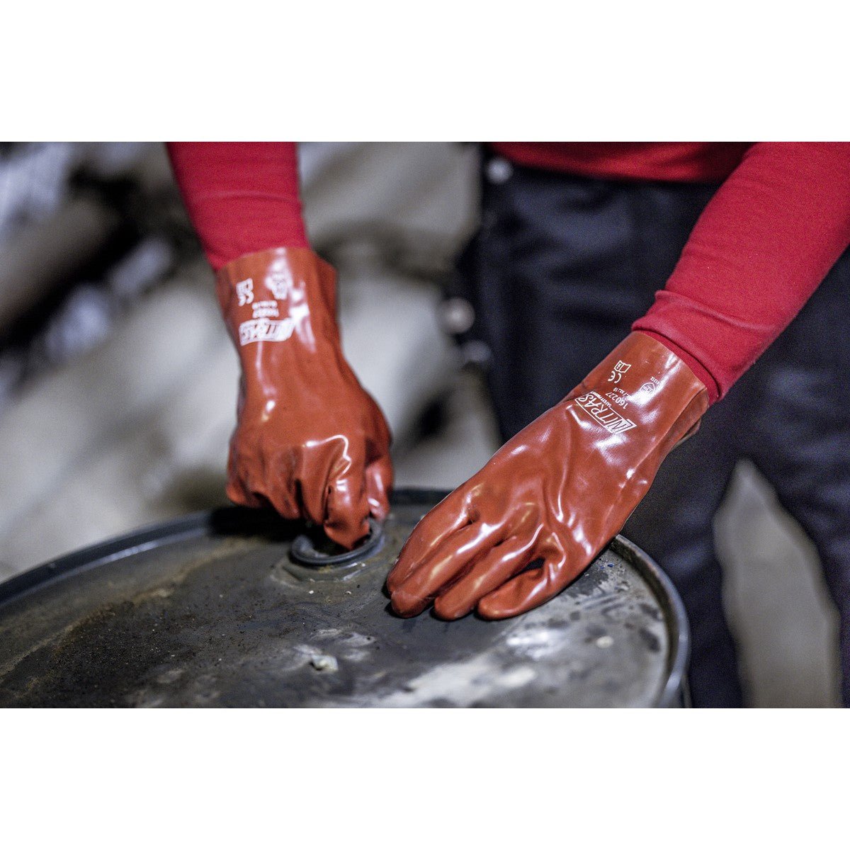Gants NITRAS PVC, rouge, jersey coton EN 388 | Paquet (12 paires)
