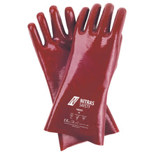 Gants de protection chimique NITRAS, rouges, jersey de coton EN 388, EN ISO 374 | Paquet (12 paires)