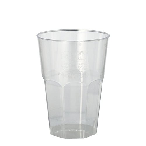Les verres Starpak 20 pour caipirinha (0,3 l, Ø 8 cm, 11 cm) sont des verres en plastique PS transparents dont le fond présente un motif à facettes – parfaits pour servir des boissons lors de fêtes et d'événements ; lot de 20 emballés sous film thermorétractable.