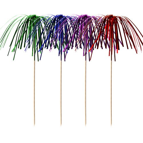 Les PAPSTAR 100 piques de décoration de PAPSTAR GmbH sont des piques en bois de haute qualité et robustes avec des lamelles métalliques en vert, bleu, violet et rouge – idéales comme mini-palmiers pour une décoration de fête élégante!